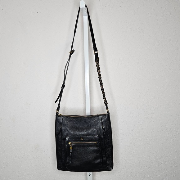 Elliott Lucca Handbags - Elliott Lucca Black Pebbled Leather Crossbody Bag Gold Hardware‎ Braided Strap